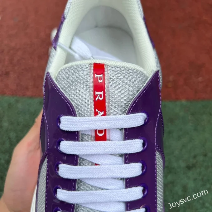 PRADA Grey Purple Patent Leather Low Top Casual Sneakers