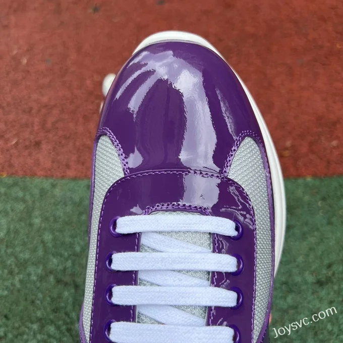 PRADA Grey Purple Patent Leather Low Top Casual Sneakers