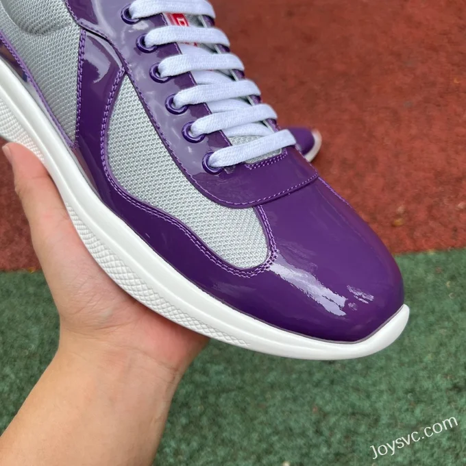 PRADA Grey Purple Patent Leather Low Top Casual Sneakers