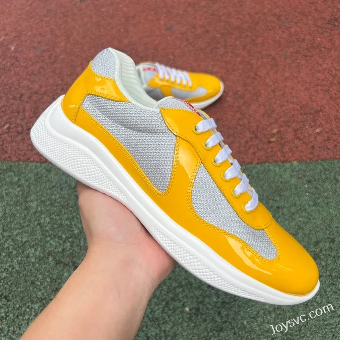 PRADA Grey Yellow Patent Leather Low Top Casual Sneakers