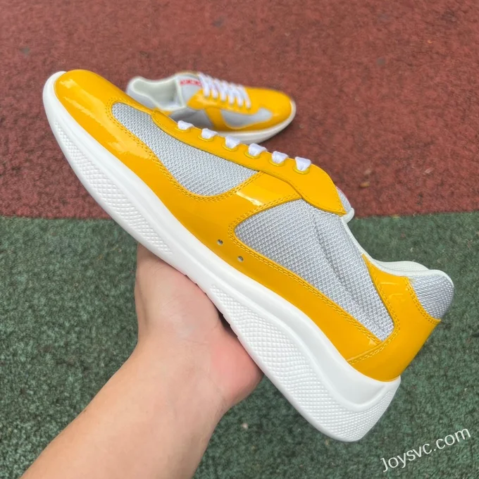 PRADA Grey Yellow Patent Leather Low Top Casual Sneakers