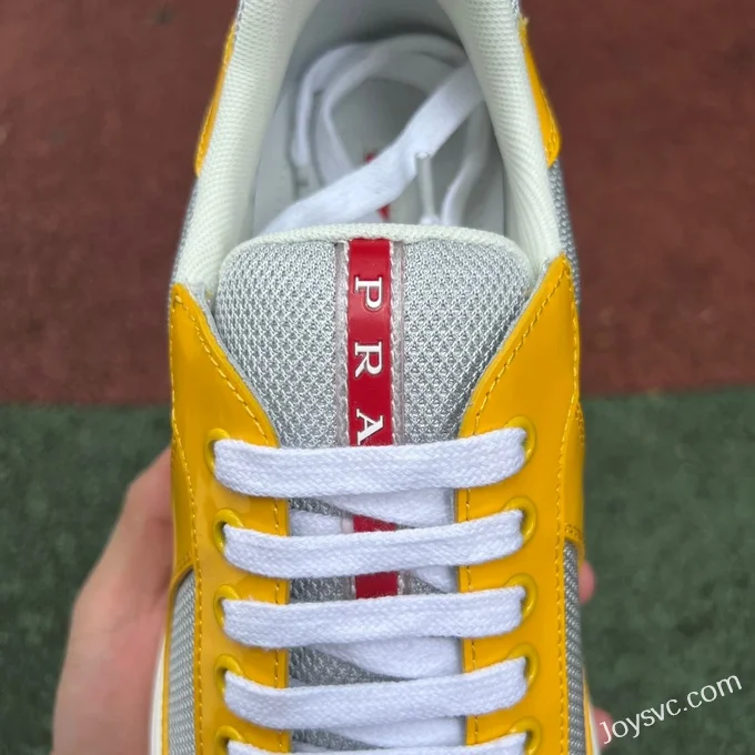 PRADA Grey Yellow Patent Leather Low Top Casual Sneakers