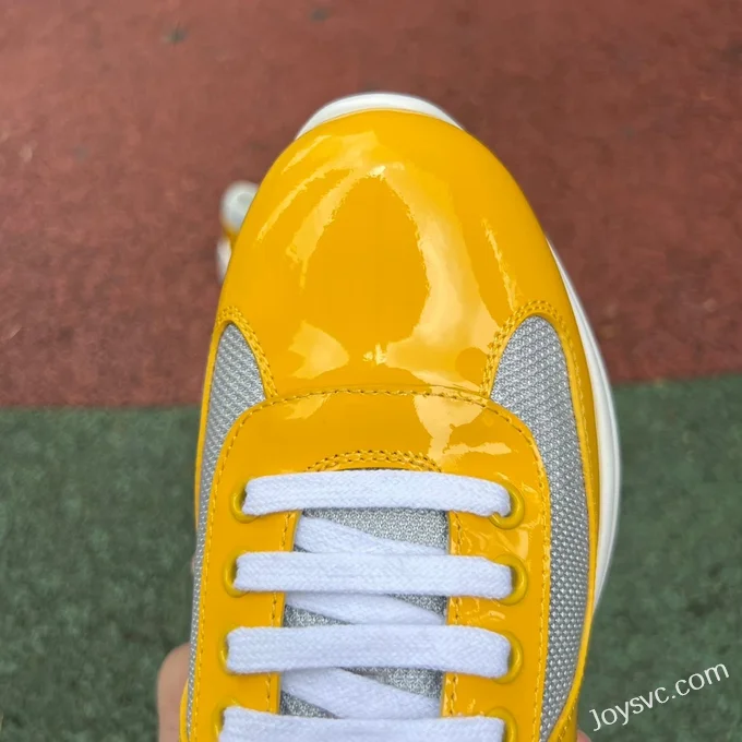 PRADA Grey Yellow Patent Leather Low Top Casual Sneakers