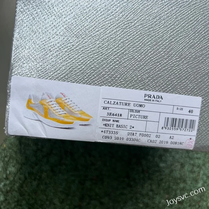 PRADA Grey Yellow Patent Leather Low Top Casual Sneakers