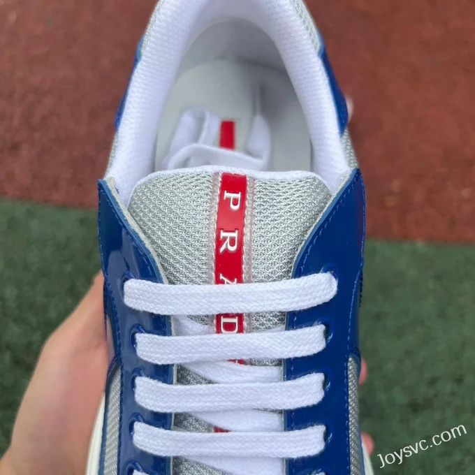 PRADA Grey Blue Patent Leather Low Top Casual Sneakers