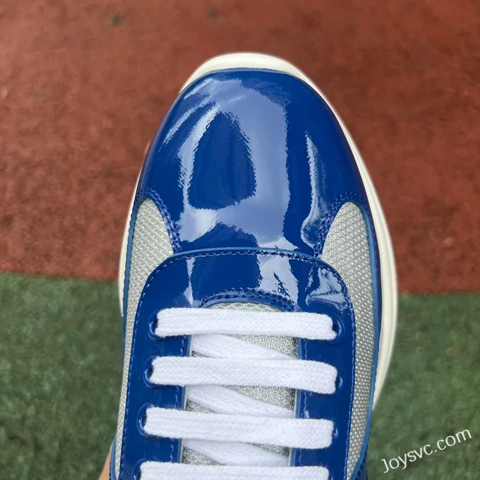 PRADA Grey Blue Patent Leather Low Top Casual Sneakers