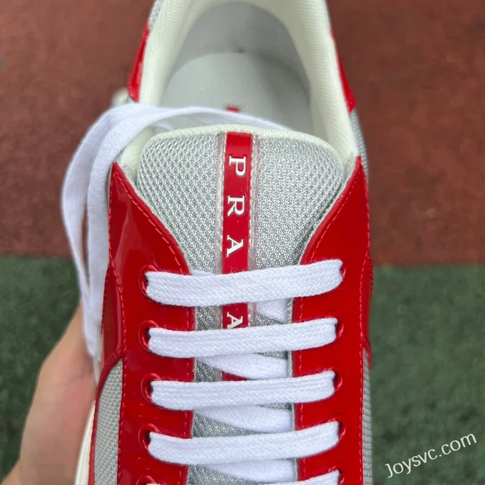 PRADA Grey Red Patent Leather Low Top Casual Sneakers