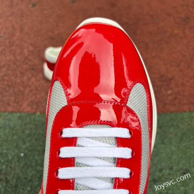 PRADA Grey Red Patent Leather Low Top Casual Sneakers