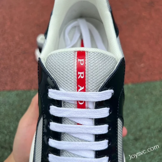 PRADA Grey Black Patent Leather Low Top Casual Sneakers