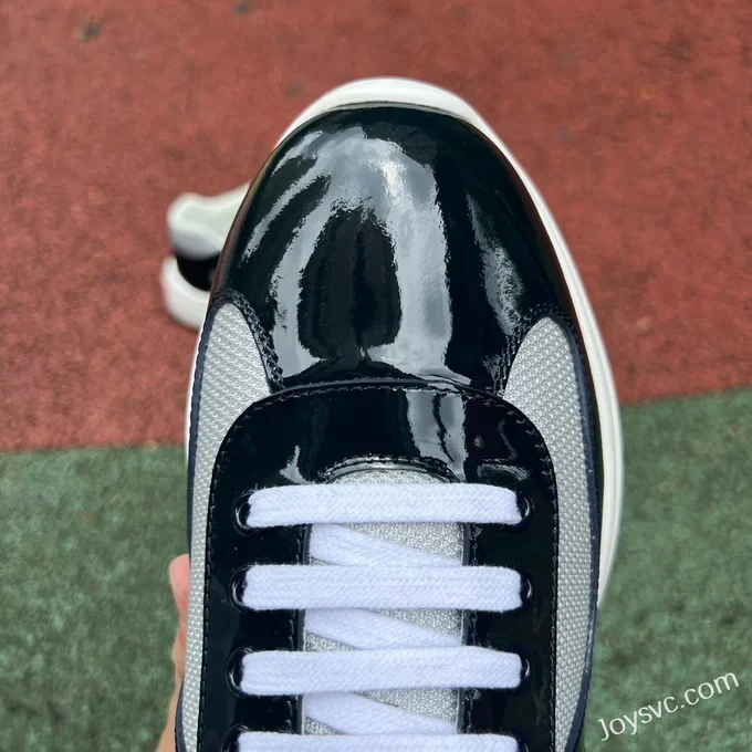 PRADA Grey Black Patent Leather Low Top Casual Sneakers