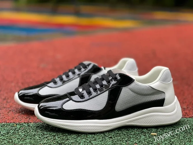 PRADA Grey Black Patent Leather Low Top Casual Sneakers