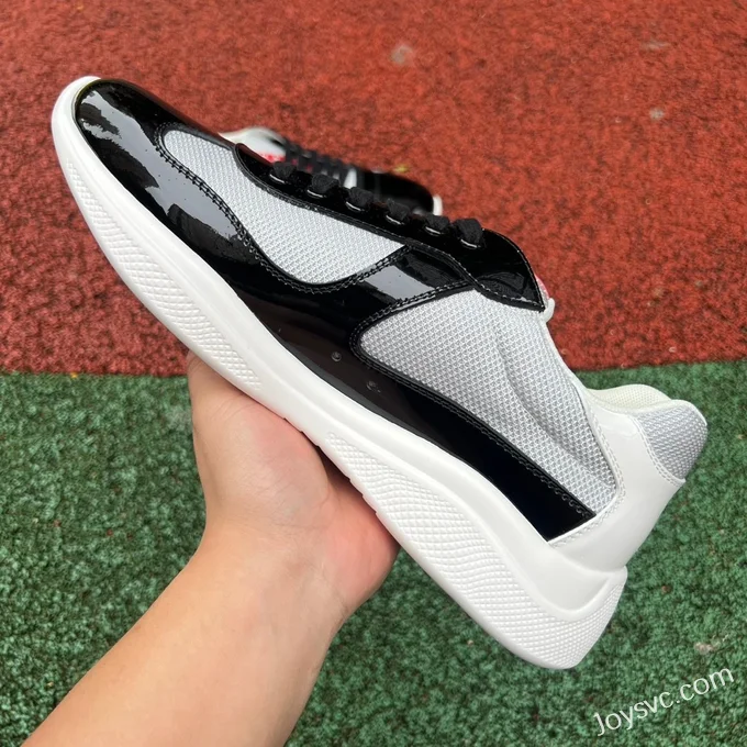 PRADA Grey Black Patent Leather Low Top Casual Sneakers