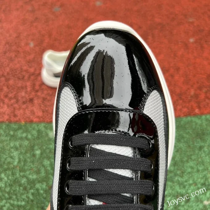 PRADA Grey Black Patent Leather Low Top Casual Sneakers