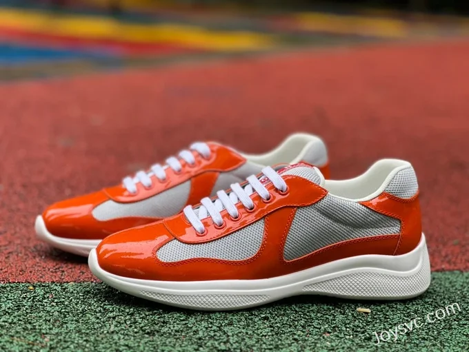 PRADA Grey Orange Patent Leather Low Top Casual Sneakers