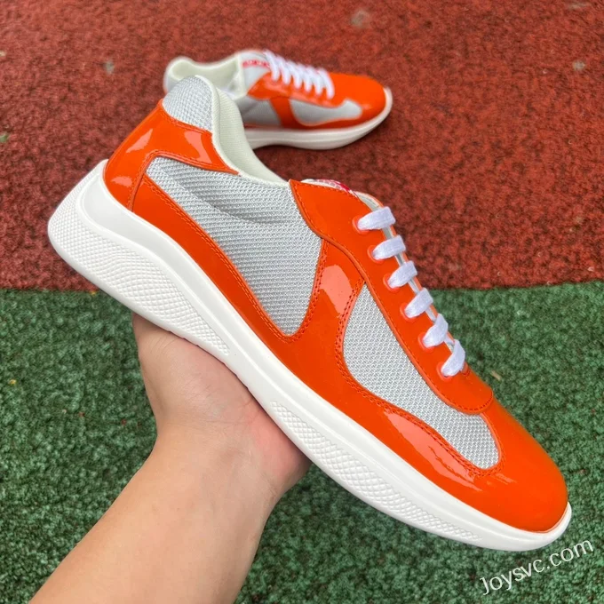 PRADA Grey Orange Patent Leather Low Top Casual Sneakers