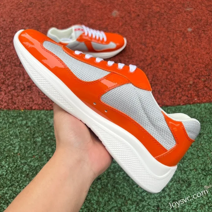 PRADA Grey Orange Patent Leather Low Top Casual Sneakers