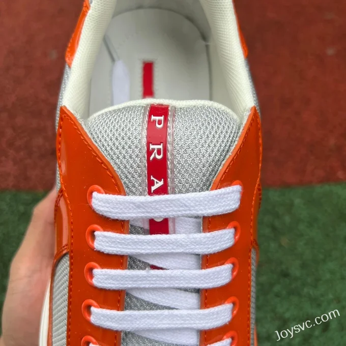 PRADA Grey Orange Patent Leather Low Top Casual Sneakers