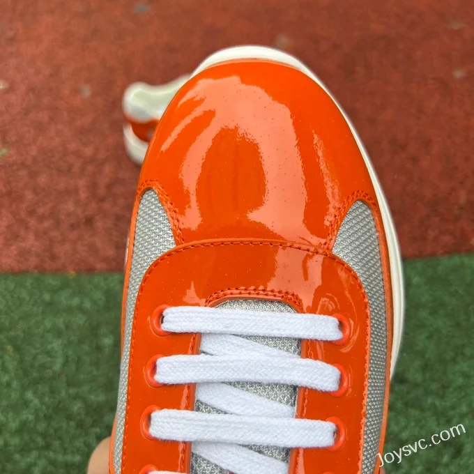 PRADA Grey Orange Patent Leather Low Top Casual Sneakers