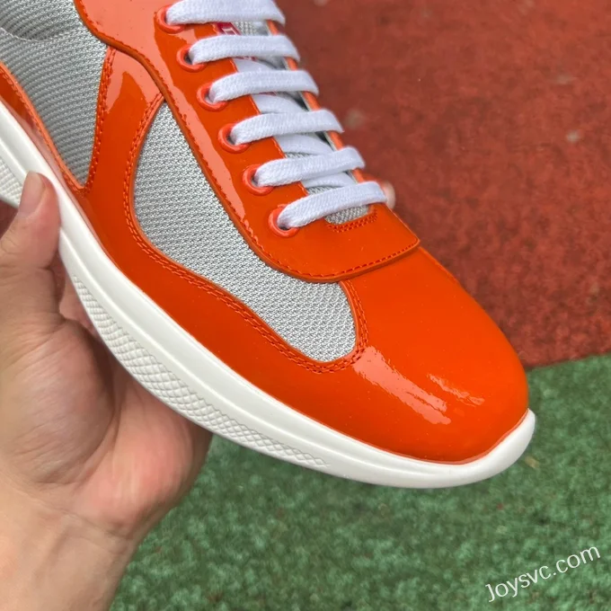 PRADA Grey Orange Patent Leather Low Top Casual Sneakers