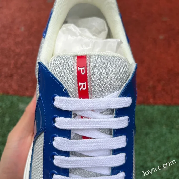 PRADA Grey Blue Patent Leather Low Top Casual Sneakers