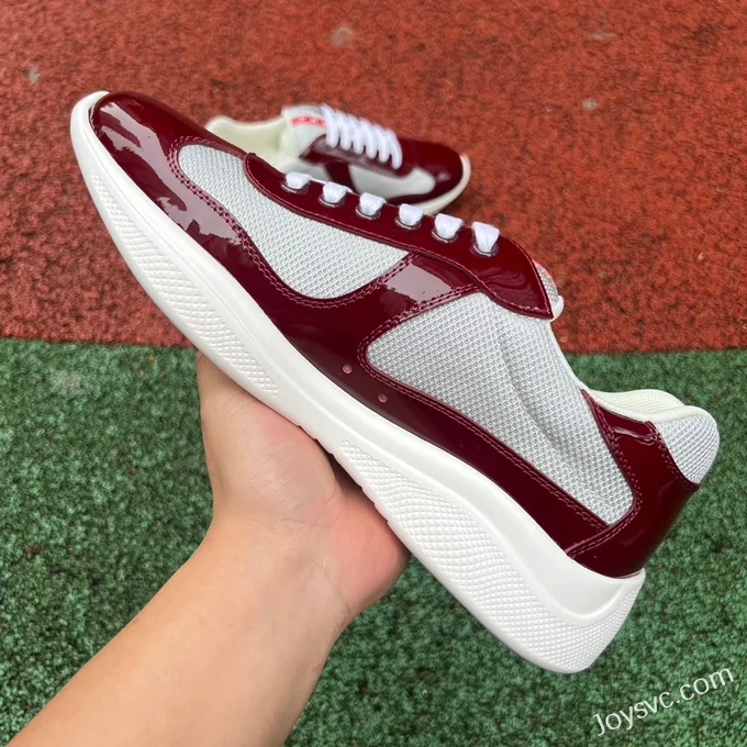 PRADA Grey Burgundy Patent Leather Low Top Casual Sneakers