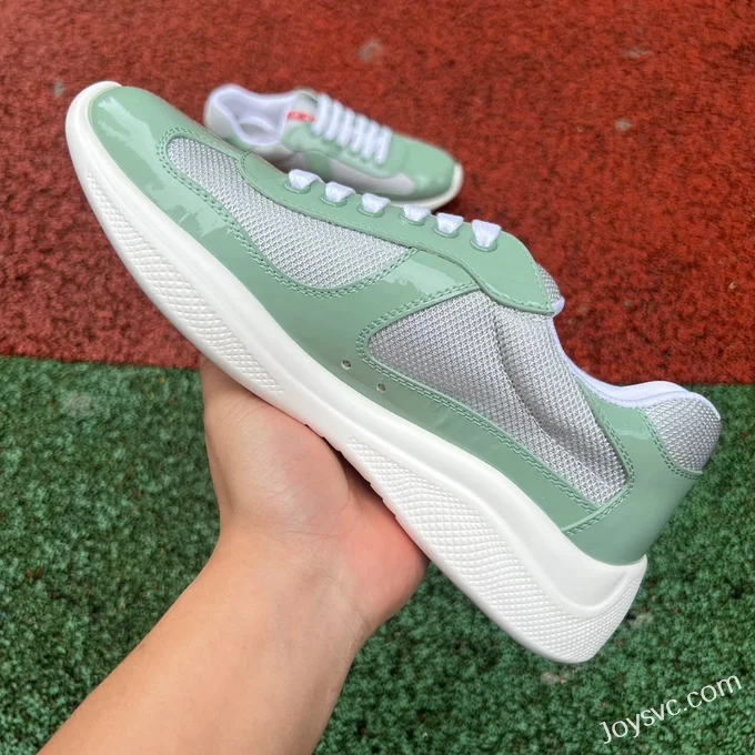 PRADA Grey Green Patent Leather Low Top Casual Sneakers