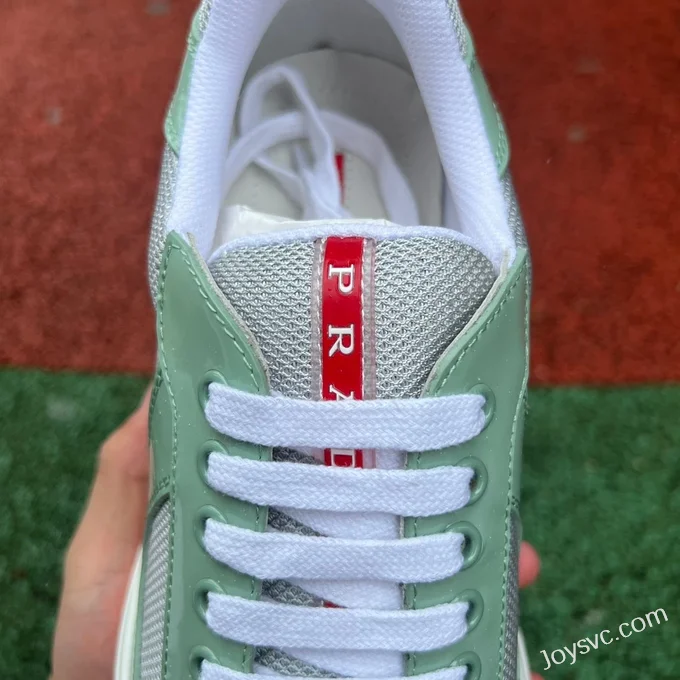 PRADA Grey Green Patent Leather Low Top Casual Sneakers