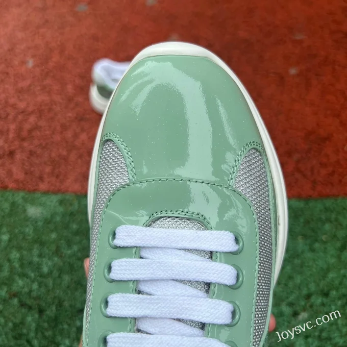 PRADA Grey Green Patent Leather Low Top Casual Sneakers