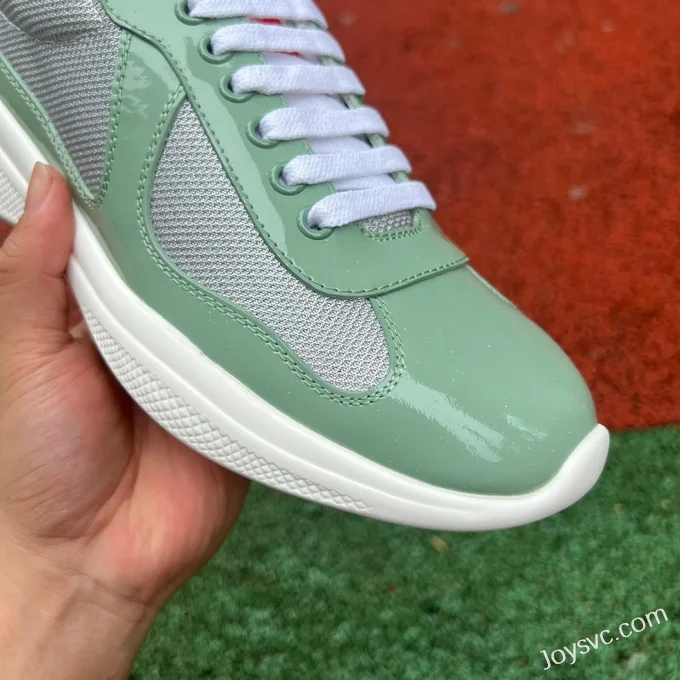 PRADA Grey Green Patent Leather Low Top Casual Sneakers