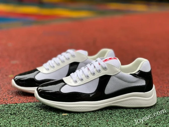 PRADA Black White Patent Leather Low Top Casual Sneakers