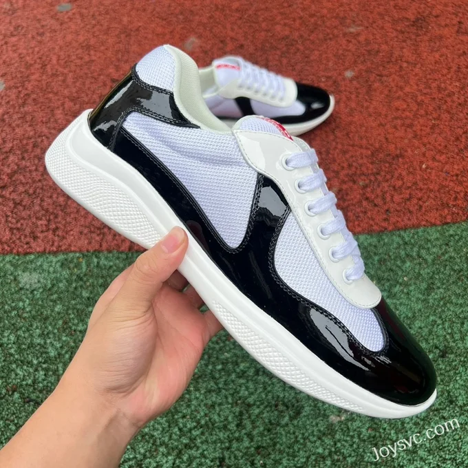 PRADA Black White Patent Leather Low Top Casual Sneakers