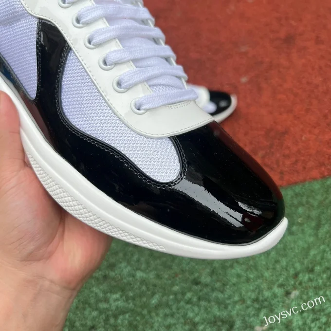 PRADA Black White Patent Leather Low Top Casual Sneakers