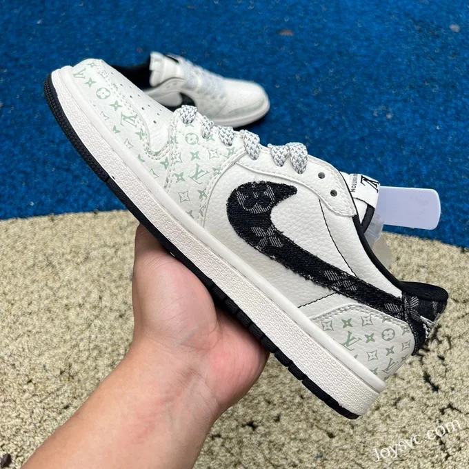 Travis Scott x Louis Vuitton x Air Jordan 1 Low SJ2068-005 White Black Print Retro