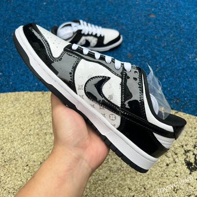 Nike Dunk x Louis Vuitton Black White Patent Leather Retro Sneakers DQ1098-358