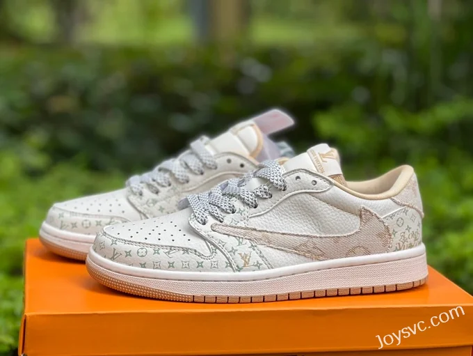 Travis Scott x Louis Vuitton x Air Jordan 1 Low White Brown Print Retro