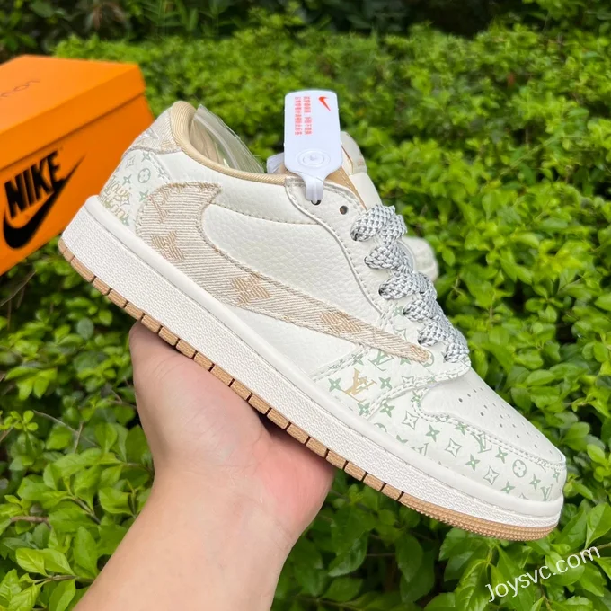 Travis Scott x Louis Vuitton x Air Jordan 1 Low White Brown Print Retro