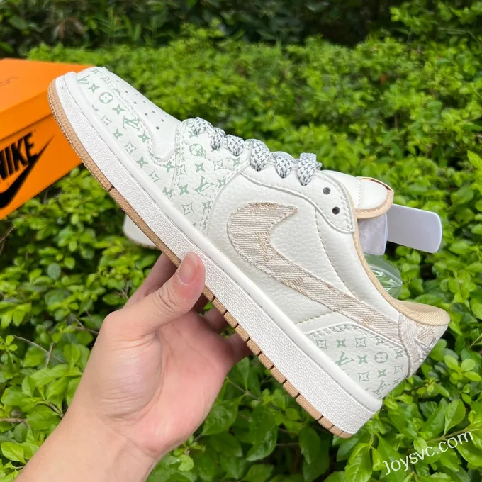 Travis Scott x Louis Vuitton x Air Jordan 1 Low White Brown Print Retro