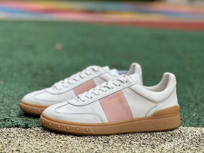 Valentino UPVILLAGE Leather Sneakers in White & Pink