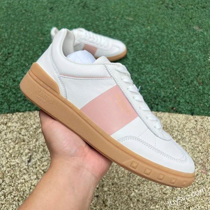 Valentino UPVILLAGE Leather Sneakers in White & Pink