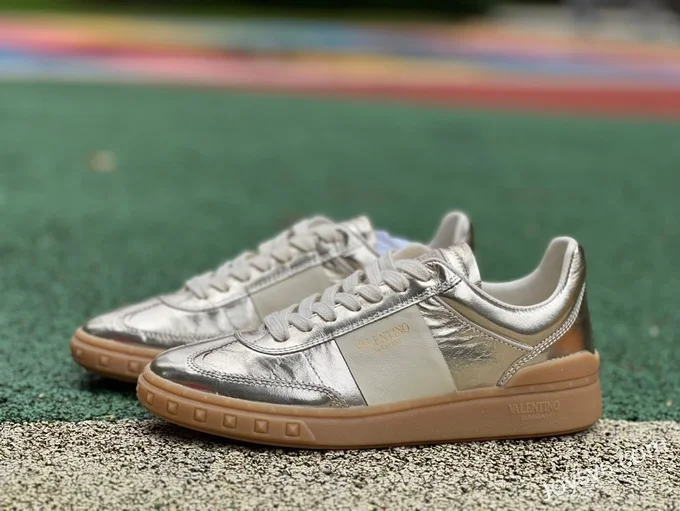 Valentino UPVILLAGE Leather Sneakers in Liquid Gold