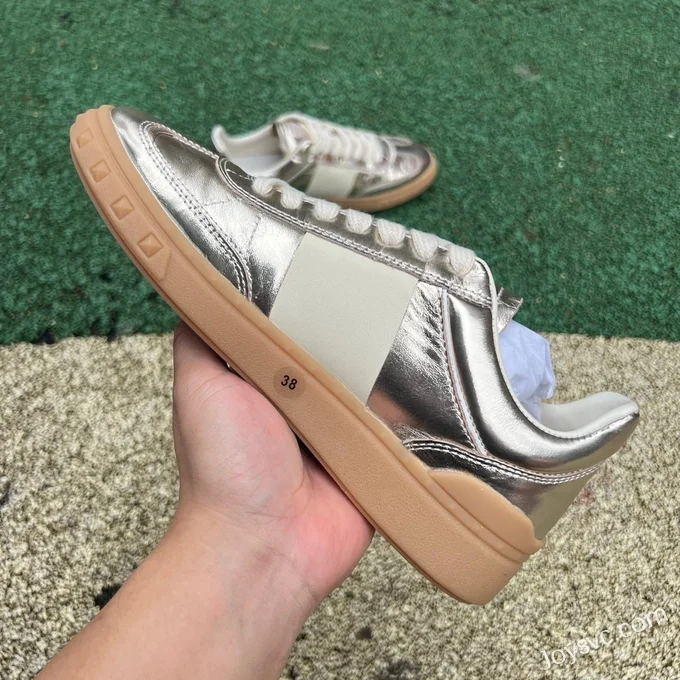 Valentino UPVILLAGE Leather Sneakers in Liquid Gold