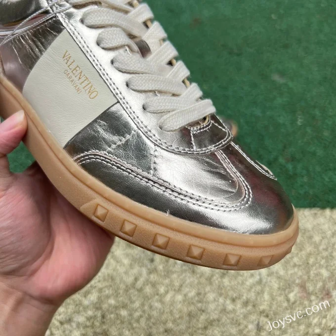 Valentino UPVILLAGE Leather Sneakers in Liquid Gold