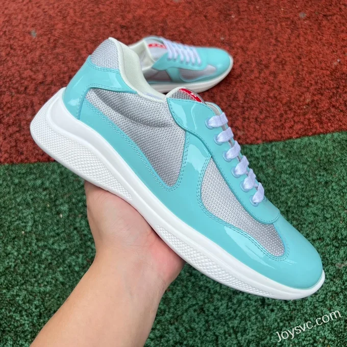 PRADA Grey Blue Patent Leather Low Top Casual Sneakers