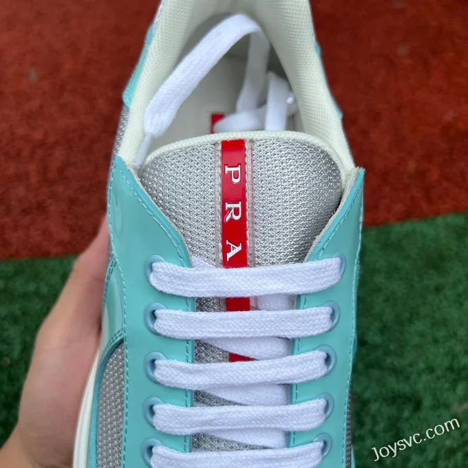 PRADA Grey Blue Patent Leather Low Top Casual Sneakers