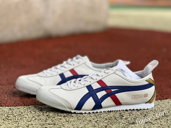 Onitsuka Tiger Mexico 66 Low-Top Sneakers in White Blue & Red