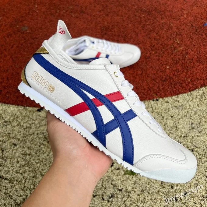 Onitsuka Tiger Mexico 66 Low-Top Sneakers in White Blue & Red