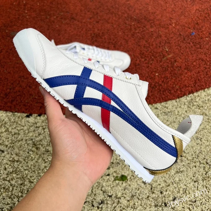 Onitsuka Tiger Mexico 66 Low-Top Sneakers in White Blue & Red