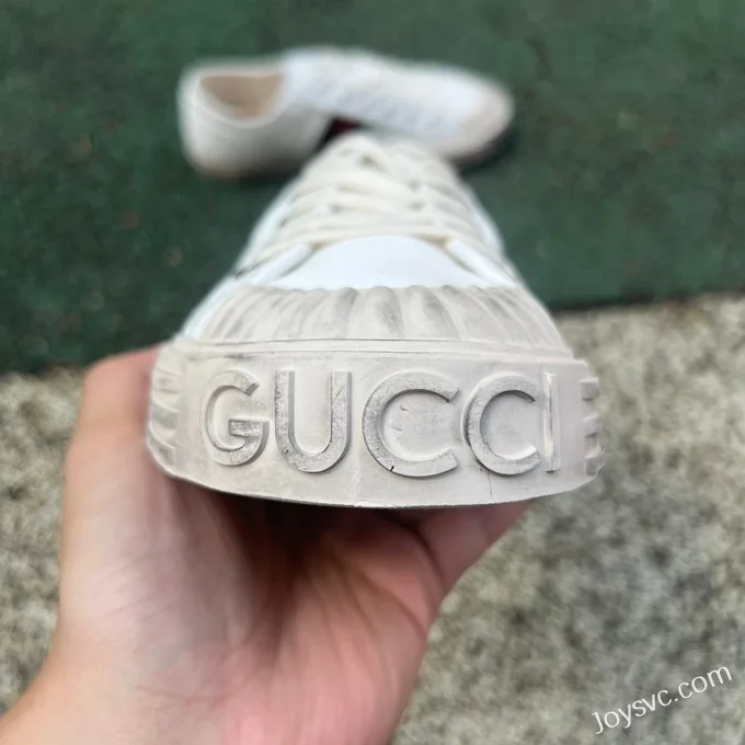 GUCCI Cotton Round-Toe Lace-Up Low-Top Sneakers in White