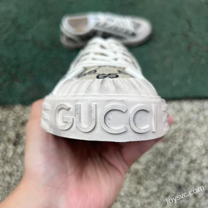 GUCCI Cotton Round-Toe Lace-Up Low-Top Sneakers in Grey