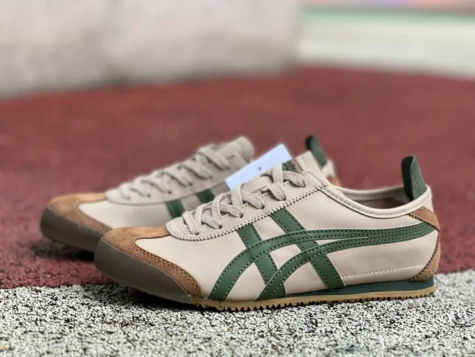 Onitsuka Tiger Mexico 66 Low-Top Sneakers in Beige Brown & Green